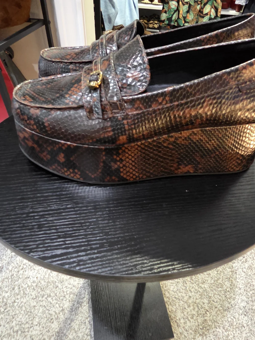 NWOT Kurt Geiger Mayfair Platform Womens Brown Snake-Embossed Leather Loafers